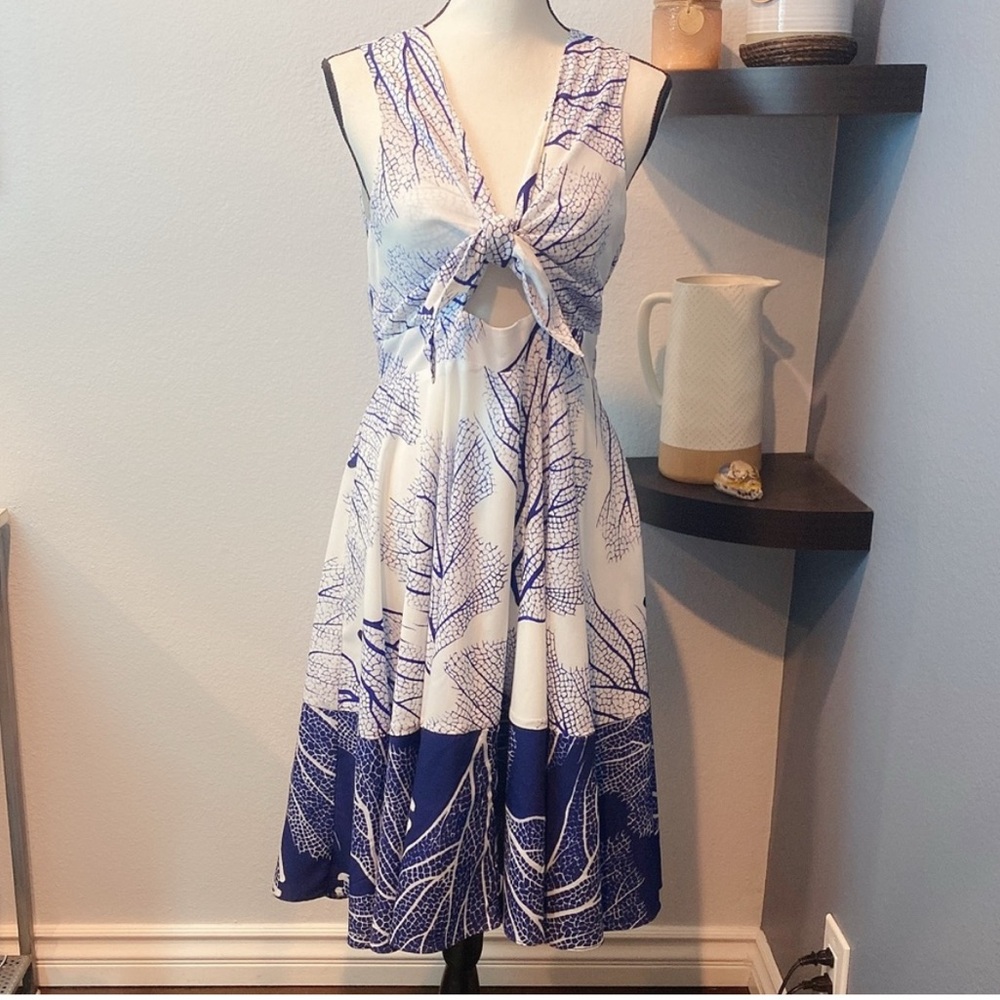 Anthro Hutch Blue & White Striped Bow Back Dress